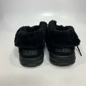 Hey Dude‎ Britt all black faux fur lace up fold over shoes women’s size 7 thumbnail 5