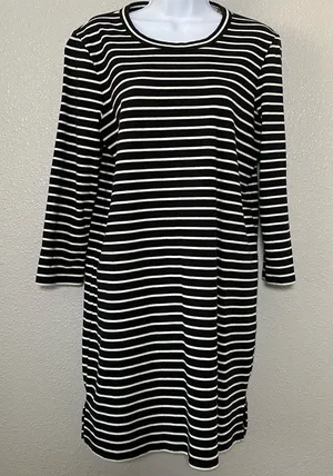 Madewell Striped Preppy Twee Minimalist Casual 100% Cotton Long‎ Sleeve Dress L thumbnail 1