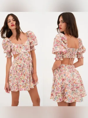 For Love and Lemons Arya Floral Puffed Sleeves Mini Dress Size M Homecoming thumbnail 2