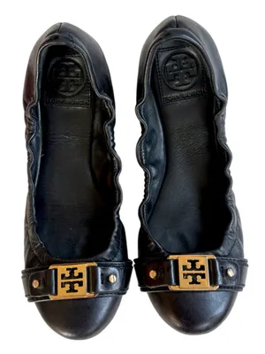 Tory Burch Leather Ambrose Ballet Flats Black Size 7 thumbnail 1