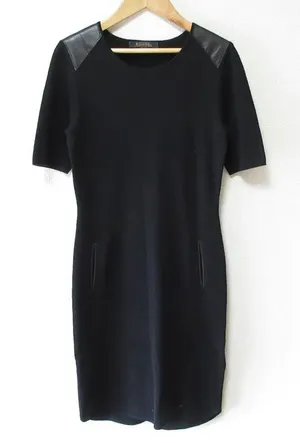 Brooks Brothers‎ Leather Combo Wool Knit Shift Midi Dress Black XL thumbnail 1