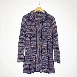 Free People Purple Tweed Cardigan Sweater Size Small thumbnail 2