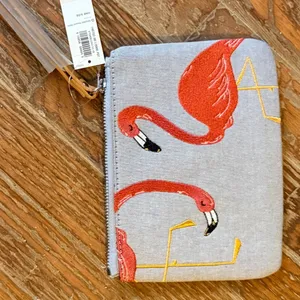 Old Navy Embroidered Flamingos Zip Purse nwt‎ thumbnail 4