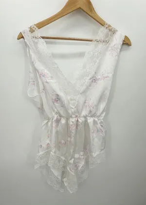 Vintage Jennifer Dale White Floral Lace Satin Sleep Romper Womens Large Lingerie thumbnail 1