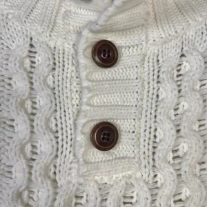 Cable-Knit Ivory‎ Mockneck Cotton Blend Fisherman Sweater Size M Neutral Minimal thumbnail 5