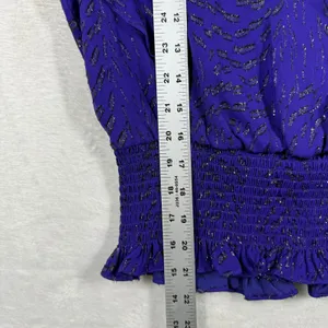 Ramy‎ Brook Purple Silk Metallic Flutter Sleeve Smocked Waist Blouse XS thumbnail 5