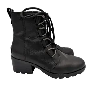 Sorel Cate Lace Black‎ Leather Waterproof Combat Boots NL3385-010 Womens 6 thumbnail 1