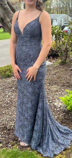 Grey Lace Prom Dress thumbnail 1