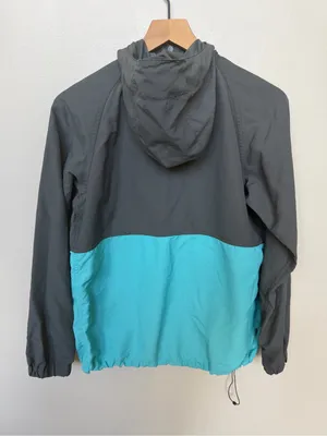 L.L. Bean Classic Two-Tone Color Block Hooded Anorak Jacket Teal & Charcoal XS thumbnail 4