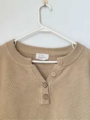 The Native One Textured Henley Tan Sweater with Buttons Size Large thumbnail 2