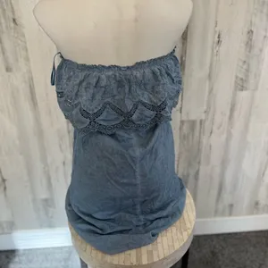 Knox Rose Chambray Blue Strapless Embroidered Lace Trim Boho Top Size S thumbnail 3