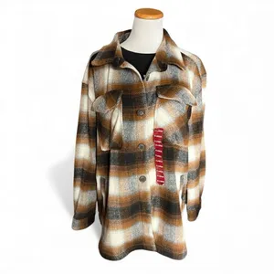 NWT Womens Members Mark Acorn Plaid Button Down Shacket Plaid Jacket - Sz XL thumbnail 3