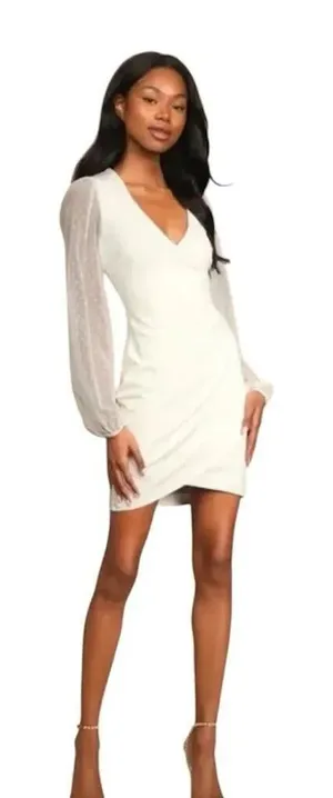 Lulus Love That Lasts Forever Ivory Balloon Sleeve Bodycon Mini Dress NWT thumbnail 1