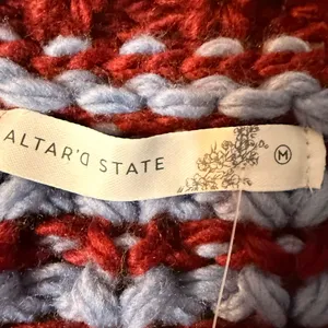 Altar’d State Chunky Knit Cropped Cardigan Blue Burgundy | NWT |‎ M thumbnail 4