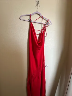 Meshki Chandra Lace Satin Maxi Red Dress Size Small‎ NEW romantic satin strappy thumbnail 5