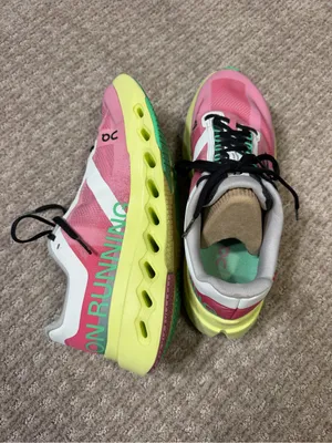 On Women's Cloudsurfer Next sneakers in Pink/Limelight, size 9.5W thumbnail 4