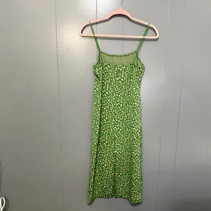 Zara Green Pink Jacquard Spaghetti Straps Straight Neck Fitted Midi Dress L thumbnail 5