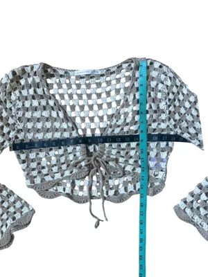Altar'd State Cream & Beige Crochet Tie Front Crop Cardigan Boho Festival thumbnail 3