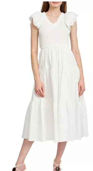 En Saison Women's Amaya Cotton Flutter-Sleeve Midi Dress Size Medium 2616 thumbnail 1