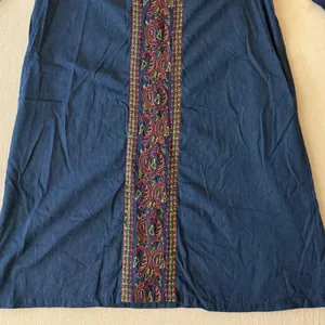 Go Softly Patio Boho Dress Womens Medium Blue Chambray Embroidered with Pockets thumbnail 6