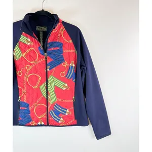 VINTAGE LRL Lauren Active Jacket Blue Full Zip Quilted Equestrian Stretch Large thumbnail 5