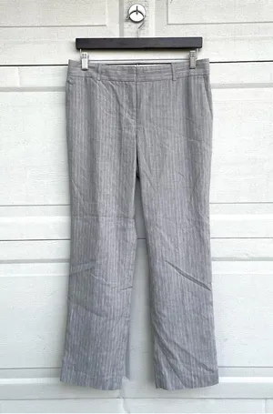 Ann Taylor Womens Pants Career Gray White Pinstripe Linen Blend 8 thumbnail 2