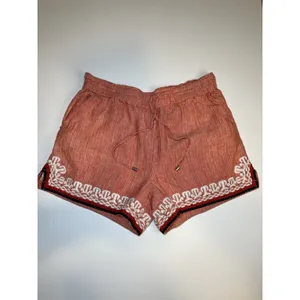 Anthropologie Beachcomber Embroidered Striped Linen Shorts Size M Drawstring thumbnail 2