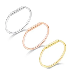 Boutique Dainty White‎ Gold-Plated S925 LOVE Bar Band Ring | Sz 6 NEW thumbnail 4