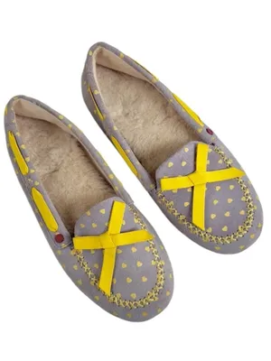 EUC UGG Leather Belle Heart Slippers Grey Yellow Hearts Size 7 thumbnail 1