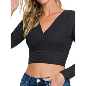 Zenana Ribbed Surplus Waist Band Long Sleeve‎ Top thumbnail 3