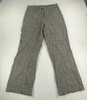 Sundance Linen Blend Pants Womens 2 Beige Black Striped Wide Leg Trousers thumbnail 1