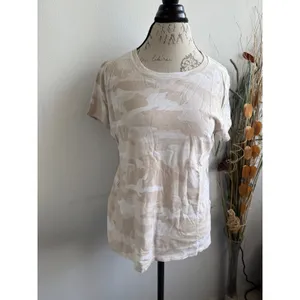 Athleta Womens Tan White‎ Camo Short Sleeve Crewneck T-Shirt XL Relaxed Fit thumbnail 2