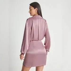 Commence Dusty Rose Satin Shirt Dress thumbnail 2