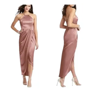 After‎ Six Desert Rose Charmeuse Halter Midi Dress Draped Tulip Skirt 6829 Sz 2R thumbnail 2