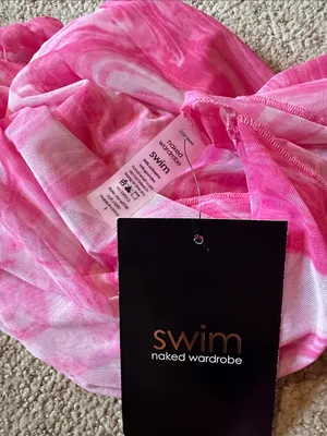 NWT Naked Wardrobe swim Back on the Low swim cover up dress pink thumbnail 5
