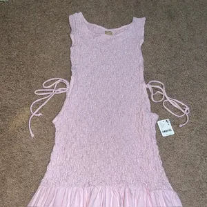 Free People Free-est Sterling Smocked Tiered‎ Maxi Dress Chalk Pink Large thumbnail 4