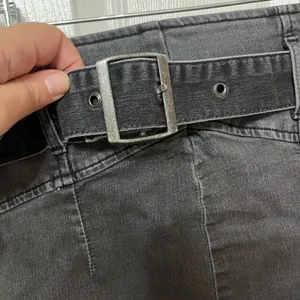 Free People Black High Waist Belted Denim Mini Skirt size‎ 2 thumbnail 3