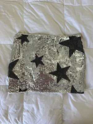 Silver Sequin Star Mini Skirt with shorts XS thumbnail 3