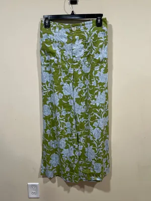 Maeve by Anthropologie London Green Blue Floral Wide Leg Pants size XS EUC thumbnail 3