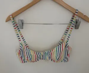 Solid & Striped Underwire Bikini Top White Rainbow Vertical Stripe‎ Swimwear thumbnail 1