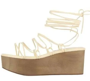 x Free People Platform Sandals Womens 8 Cream Lace Up Wedges thumbnail 1