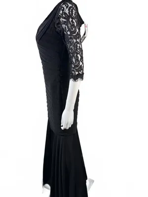 NWTs Xscape Black Evening Gown with Lace Sleeves and Pleated Bodice thumbnail 5