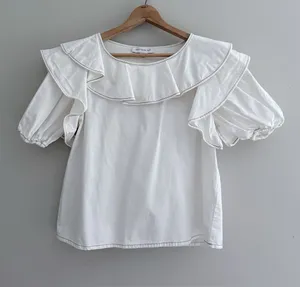 Something Navy White Felix Ruffle Top Poplin Cotton XS thumbnail 1