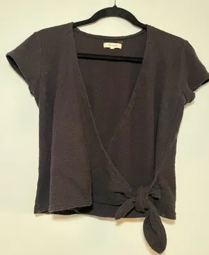 Madewell Textured Wrap Tie Top – Black (XXS) thumbnail 1