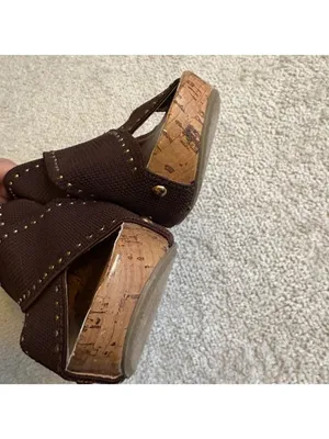 Montego Bay Club Brown Cork Wedge Sandals Studded Resort Wear Y2K thumbnail 3