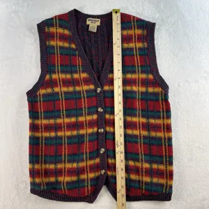 Vtg M Medium Sweater Knit Vest Womens Retro Granny Grandmacore Retro Boho V-Neck thumbnail 8