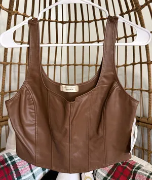 Altar'd State brown leather corset top thumbnail 1