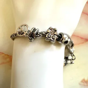 Silver tone bird flower peace owl charm bracelet thumbnail 2