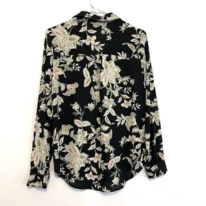 MAURICES Atwood Pleated Floral Blouse Black Cream Beige Long Sleeve Work Office thumbnail 10