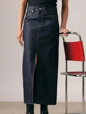 Levi's NWT High-Waist Dark Blue Denim Exposed Maxi Skirt SZ-32 pockets thumbnail 2